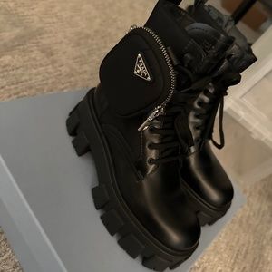 Prada  Monolith leather and Re-Nylon boots with pouch